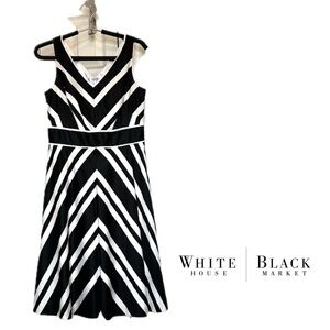 WHBM Sleeveless Flared Cotton Black/White Striped Dress Size 4 Like New!